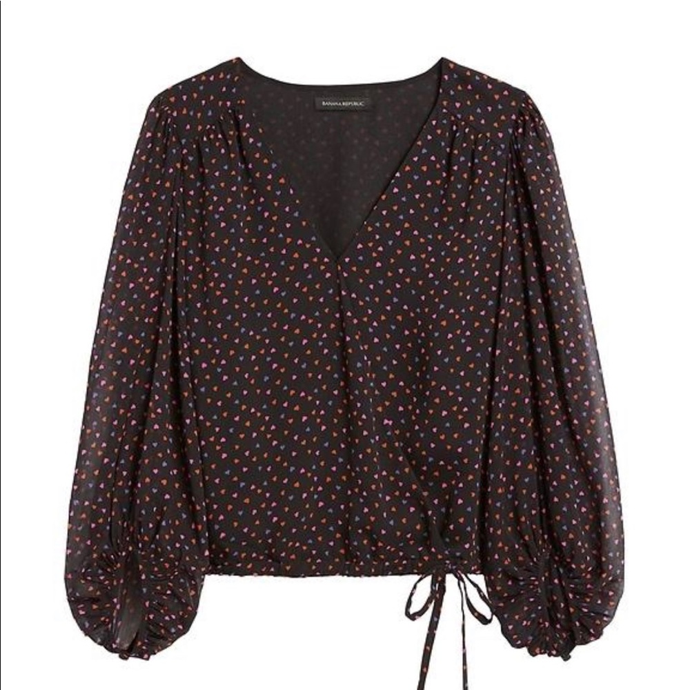 Banana Republic Puff-Sleeve WrapTop Black Heart L